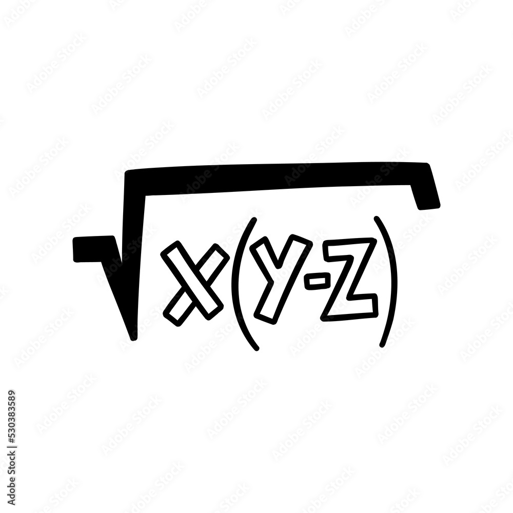Fototapeta premium Mathematical equation, formula. Education theme, getting knowledge. Vector black and white isolated illustration hand drawn doodle