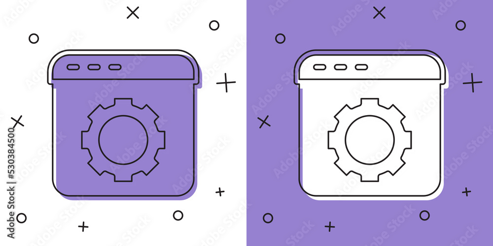 Set Browser setting icon isolated on white and purple background. Adjusting, service, maintenance, repair, fixing. Vector Set Browser setting icon isolated on white and purple background. Adjusting, service, maintenance, repair, fixing. Vector