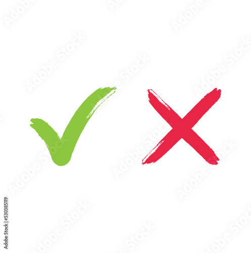 Tick and cross brush signs. Green checkmark OK and red X icons.