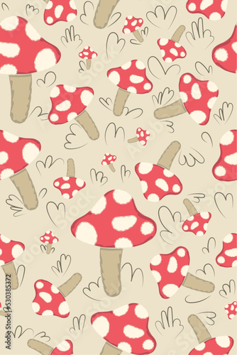 Fototapeta Naklejka Na Ścianę i Meble -  Colored seamless pattern background with mushrooms Vector
