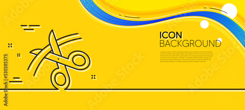 Scissors line icon. Abstract yellow background. Cutting ribbon sign. Tailor utensil symbol. Minimal scissors line icon. Wave banner concept. Vector