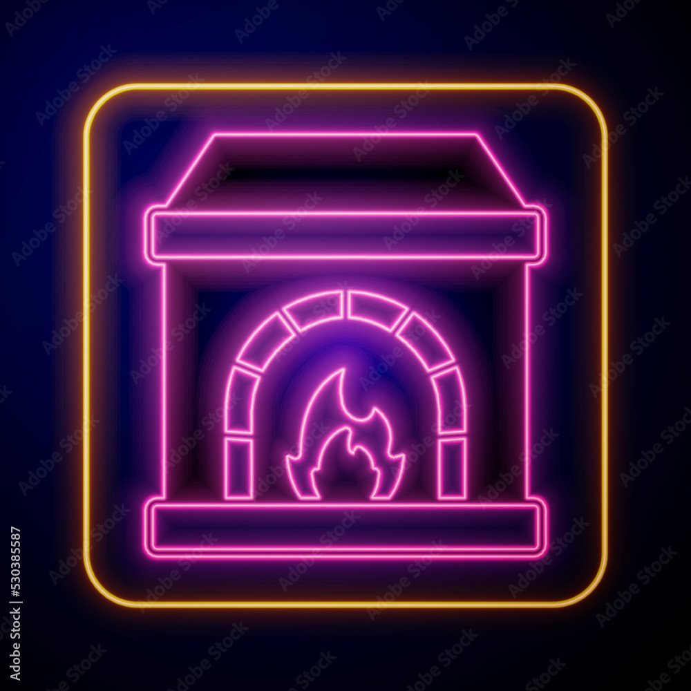 Glowing neon Blacksmith oven icon isolated on black background. Vector Glowing neon Blacksmith oven icon isolated on black background. Vector