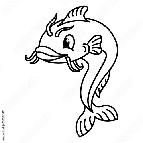 Cute catfish cartoon coloring page illustration vector. For kids coloring book.