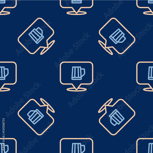 Line Wooden beer mug icon isolated seamless pattern on blue background. Vector © Iryna