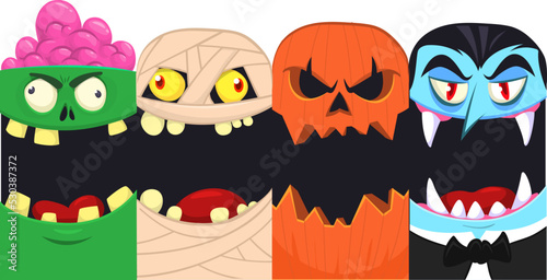 Halloween funny faces set of four characters
