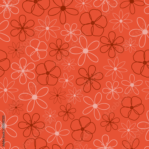 Decorative trendy beautiful flowers outlines vector seamless pattern design for textile and printing. Ditsy floral repeating texture background