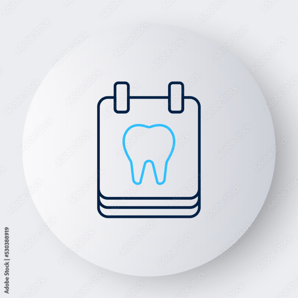 Line Calendar with tooth icon isolated on white background. International Dentist Day, March 6. March holiday calendar. Colorful outline concept. Vector Line Calendar with tooth icon isolated on white background. International Dentist Day, March 6. March holiday calendar. Colorful outline concept. Vector