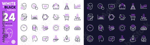 Settings gear, Loyalty star and Shopping trolley line icons for website, printing. Collection of Uv protection, Time change, Engineering icons. Time, Business podium, Loan web elements. Vector
