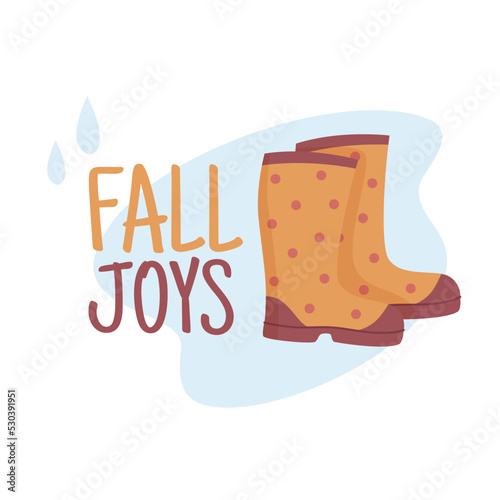 Rubber boots with polka dot pattern. Autumn card design. Rainy season. Vector illustration