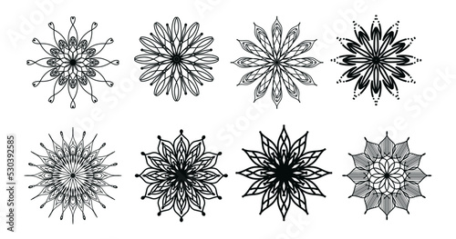 Mandalas for coloring book. Color pages set. Decorative round ornaments. Anti-stress therapy patterns. Weave design elements. Yoga logos, backgrounds for meditation. Unusual flowers. Oriental vector