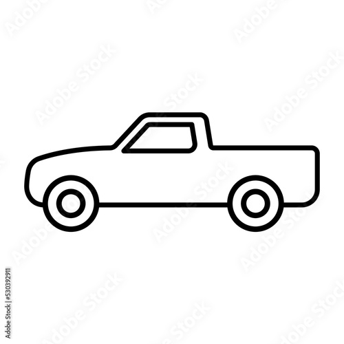 Pickup truck icon. Black contour linear silhouette. Side view. Editable strokes. Vector simple flat graphic illustration. Isolated object on a white background. Isolate.