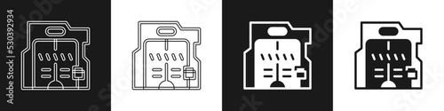 Set Futuristic sliding doors icon isolated on black and white background. Vector