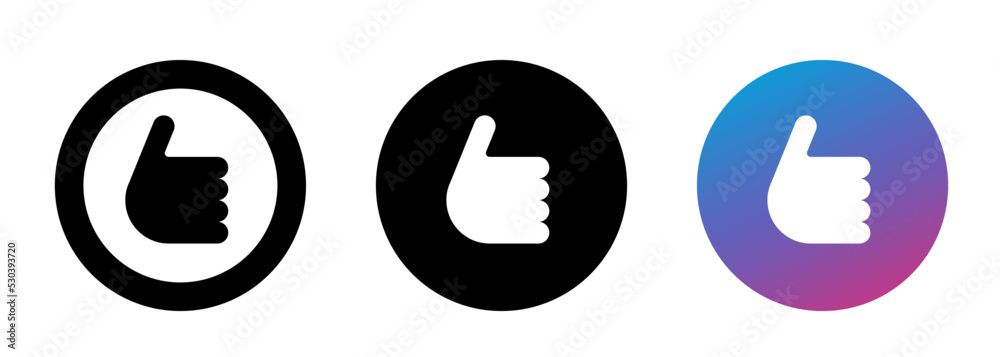 Thumbs up. Like. Round thumbs up button. Vector icon. Set of clipart isolated on white background. Thumbs up. Like. Round thumbs up button. Vector icon. Set of clipart isolated on white background.