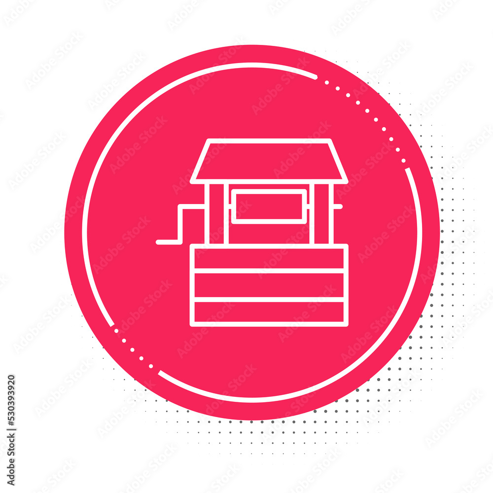 White line Well icon isolated on white background. Red circle button. Vector White line Well icon isolated on white background. Red circle button. Vector