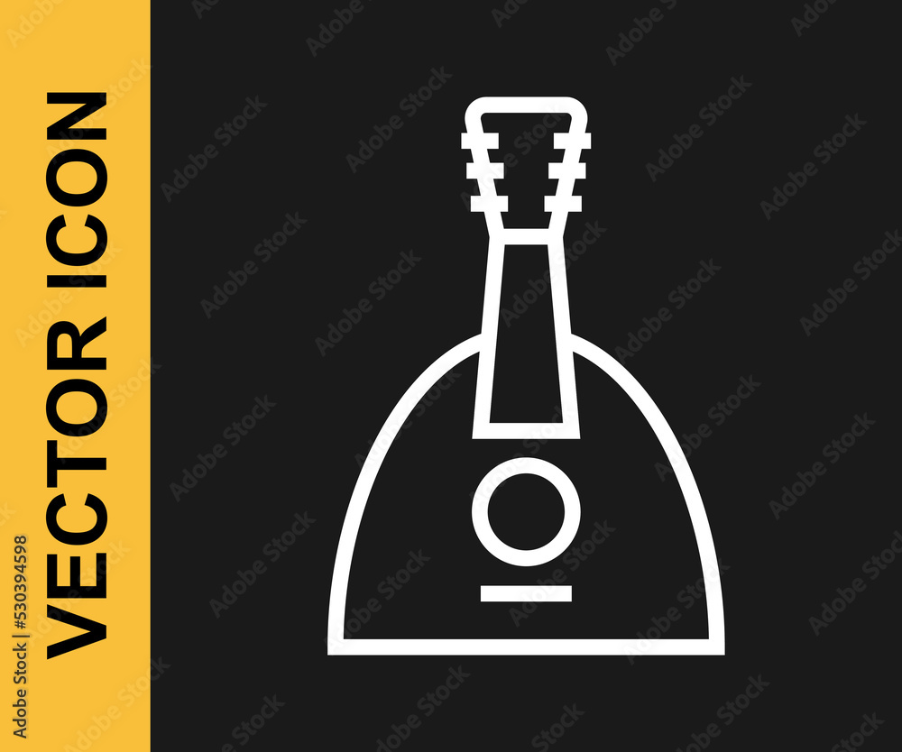 White line Musical instrument balalaika icon isolated on black background. Vector White line Musical instrument balalaika icon isolated on black background. Vector
