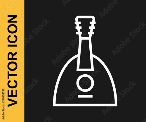 White line Musical instrument balalaika icon isolated on black background. Vector