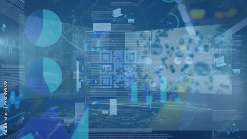 Animation of data processing over server room Animation of data processing over server room