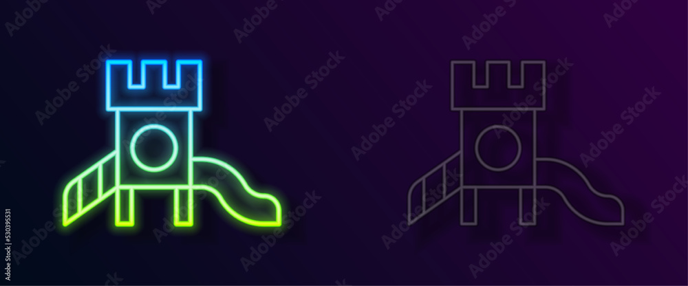 Glowing neon line Slide playground icon isolated on black background. Childrens slide. Vector Glowing neon line Slide playground icon isolated on black background. Childrens slide. Vector