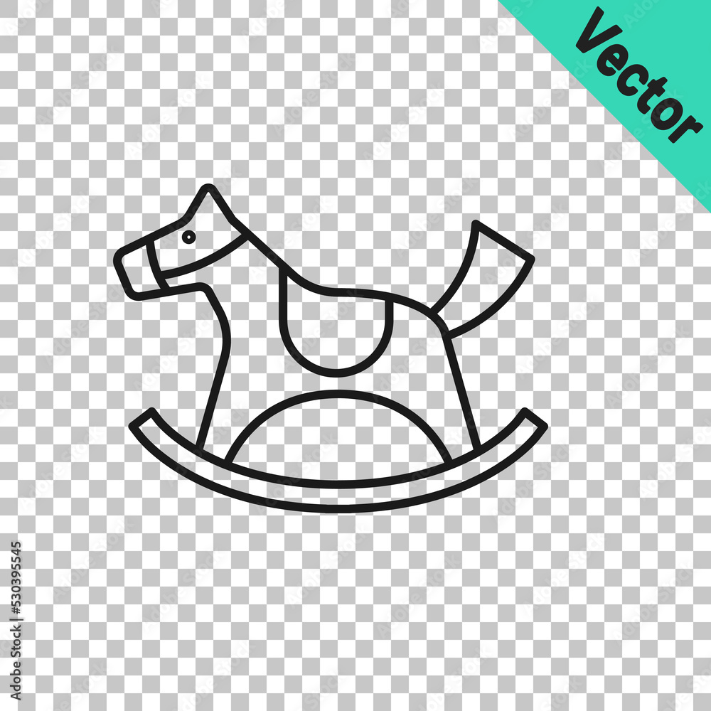 Black line Wooden horse in saddle swing for little children icon isolated on transparent background. Vector Black line Wooden horse in saddle swing for little children icon isolated on transparent background. Vector