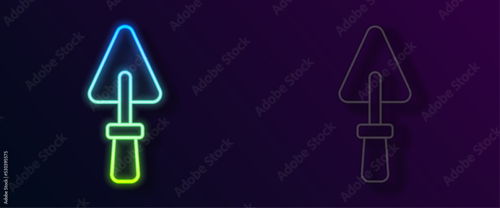 Glowing neon line Trowel icon isolated on black background. Vector Glowing neon line Trowel icon isolated on black background. Vector