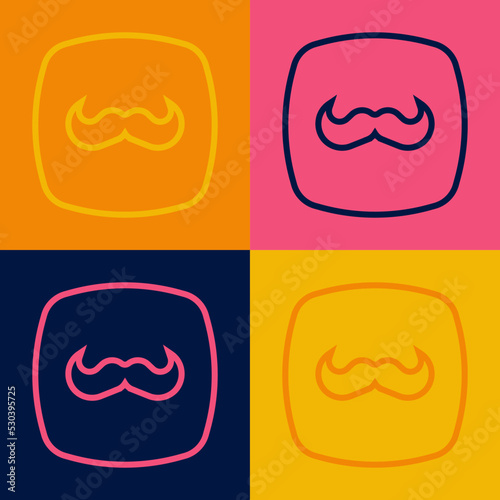 Pop art line Mustache icon isolated on color background. Barbershop symbol. Facial hair style. Vector
