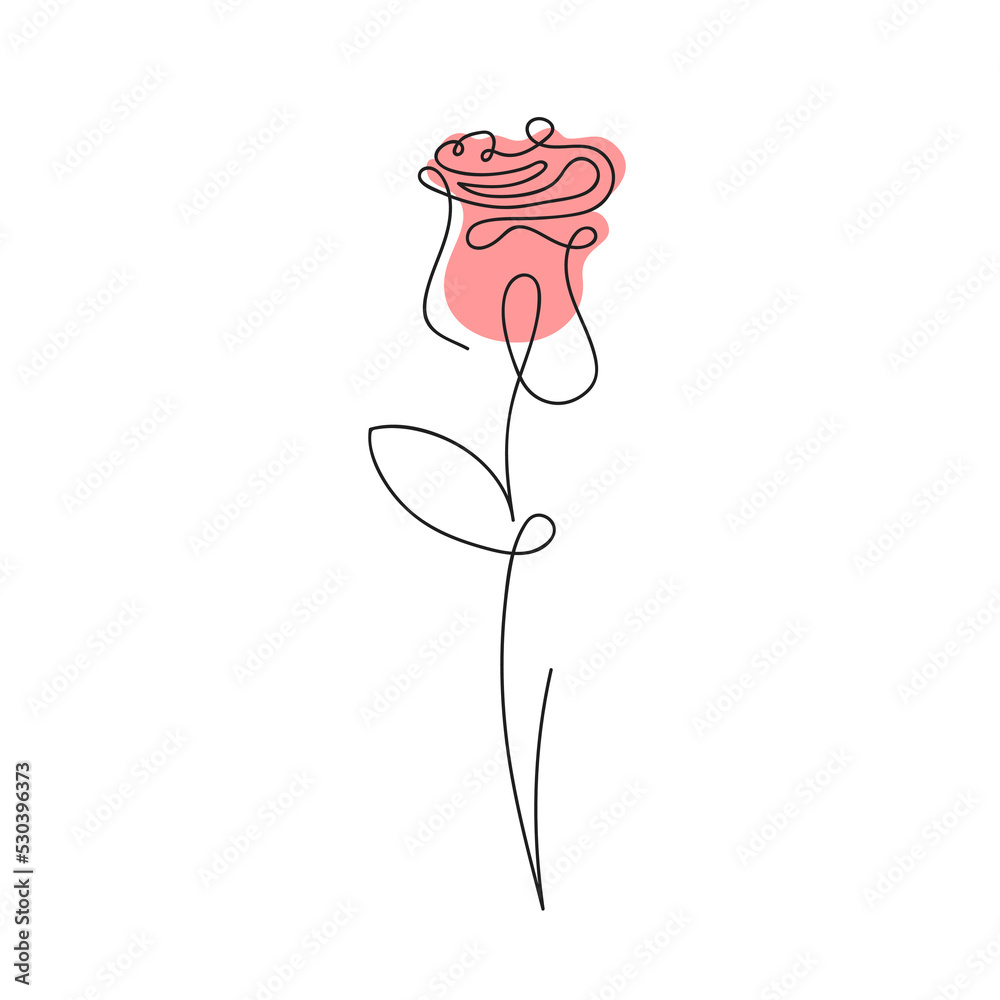 Rose flower in continuous one line art style. Rose with leaves and hand ...
