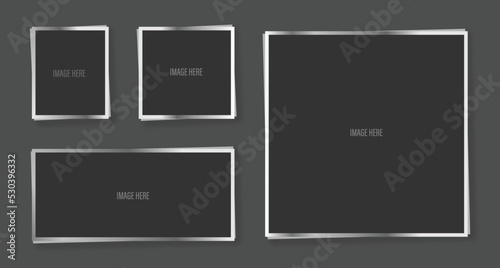 Set of four Realistic empty collage silver photo frames photo