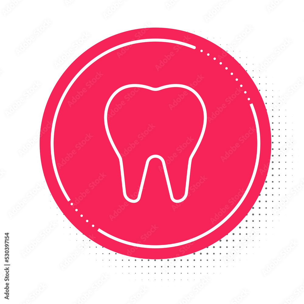 White line Tooth icon isolated on white background. Tooth symbol for dentistry clinic or dentist medical center and toothpaste package. Red circle button. Vector White line Tooth icon isolated on white background. Tooth symbol for dentistry clinic or dentist medical center and toothpaste package. Red circle button. Vector