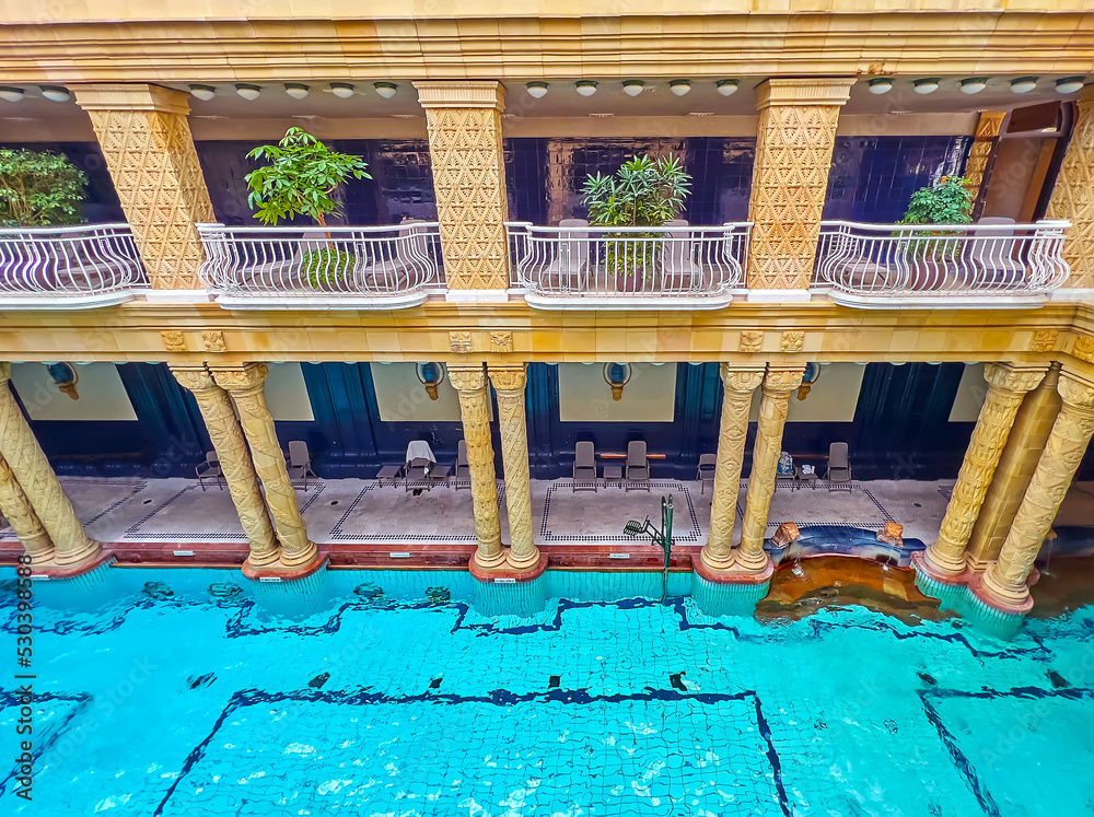 The columns and swimming pool of Gellert Thermal Baths, on Feb 24 in