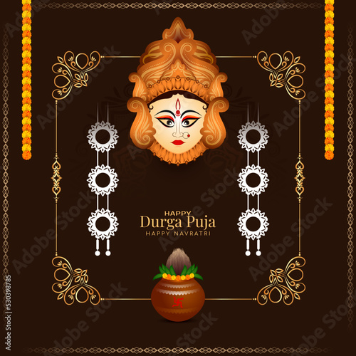 Durga Puja and Happy navratri festival background with goddess face design