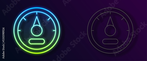 Glowing neon line Motor gas gauge icon isolated on black background. Empty fuel meter. Full tank indication. Vector