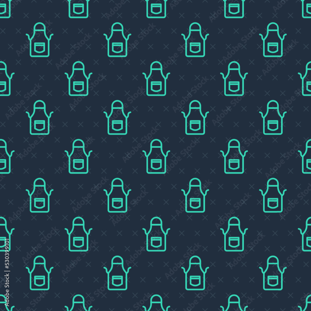 Green line Blacksmith apron icon isolated seamless pattern on blue background. Protective clothing and tool worker. Vector Green line Blacksmith apron icon isolated seamless pattern on blue background. Protective clothing and tool worker. Vector
