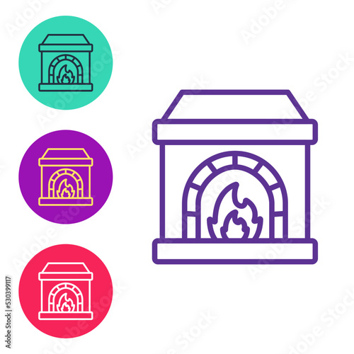 Set line Blacksmith oven icon isolated on white background. Set icons colorful. Vector