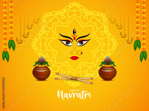 Stylish Durga Puja and Happy navratri traditional festival greeting card photo