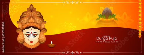 Beautiful Durga Puja and Happy navratri festival greeting banner design