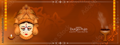 Religious Durga Puja and Happy navratri festival cultural banner design