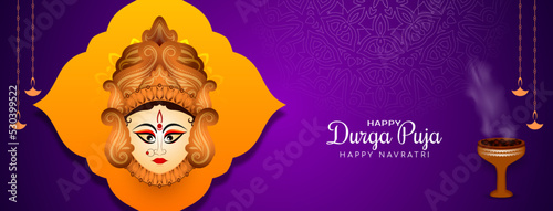 Durga Puja and Happy navratri goddess worship festival banner design