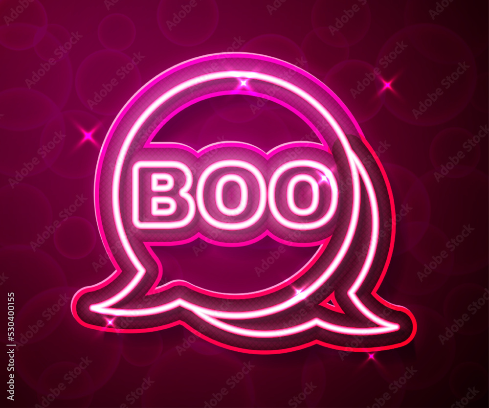 Glowing neon line Boo speech bubble icon isolated on red background. Happy Halloween party. Vector Glowing neon line Boo speech bubble icon isolated on red background. Happy Halloween party. Vector