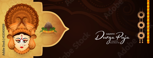 Durga Puja and Happy navratri traditional Hindu indian festival greeting banner