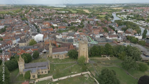 Market town of Evesham and churches, Worcestershire, England photo