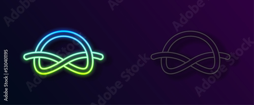 Glowing neon line Nautical rope knots icon isolated on black background. Rope tied in a knot. Vector