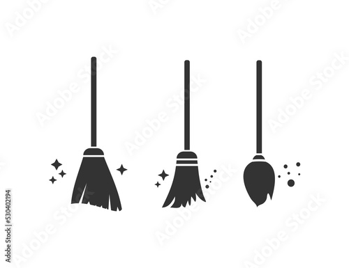 Sweeping broom icon set. Cleaning tool symbol. Sign janitor tool vector flat.