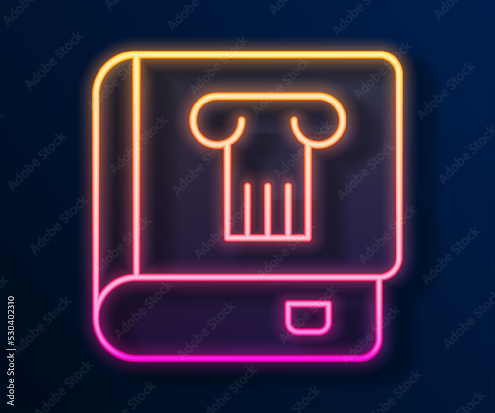 Glowing neon line History book icon isolated on black background. Vector Glowing neon line History book icon isolated on black background. Vector