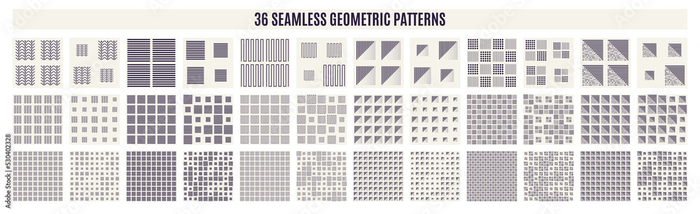 Fototapeta premium Set of monochrome geometric seamless patterns. Vector backgrounds.