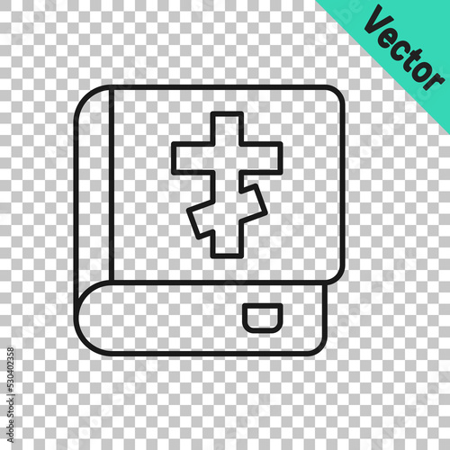 Black line Holy bible book icon isolated on transparent background. Vector