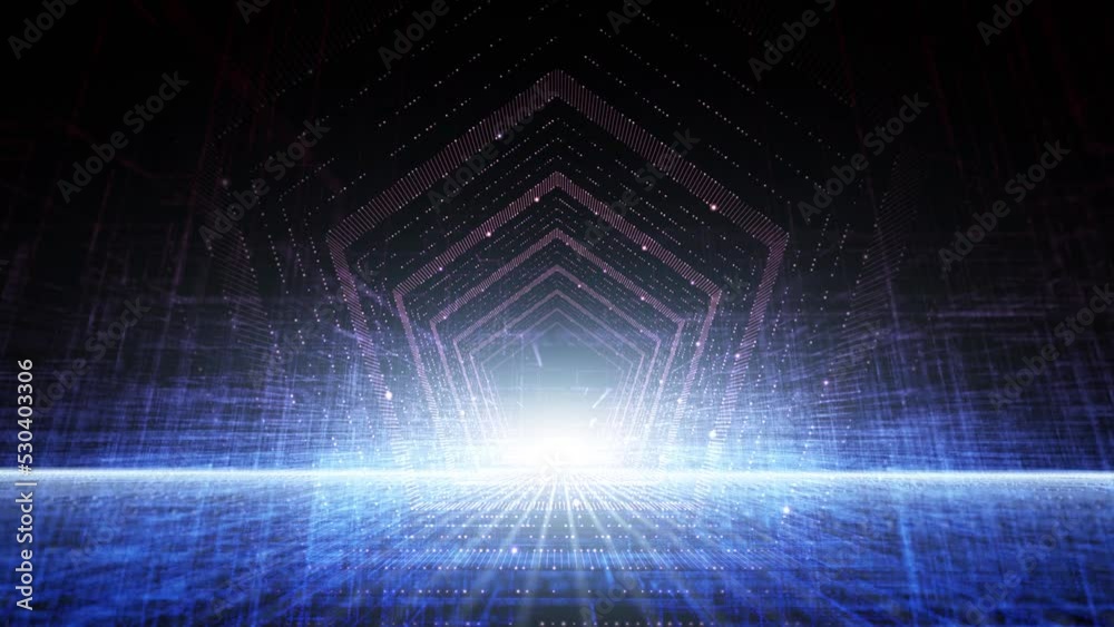 Digital technology road tunnel seamless looping copy space animation background.