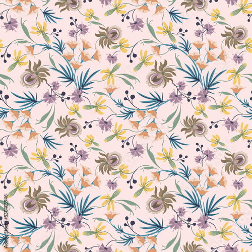 Foto Beautiful abstract tropical flowers и leaves gentle tones on a light pink background