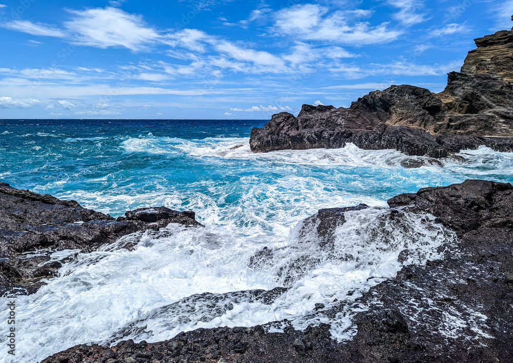 View of Halona Cove, Oahu, Hawaii, on a sunny summers day.