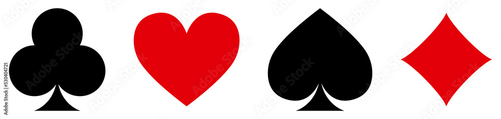 Playing cards suits icons. Heart, diamond, club, spade suite. Vector illustration
