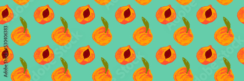 Peach seamless pattern. Vector nectarine wallpaper. Sketch art  peach background for organic baby food label, yogurt packaging design, vegan banner, fruity ornament. Apricot backdrop for jam package.